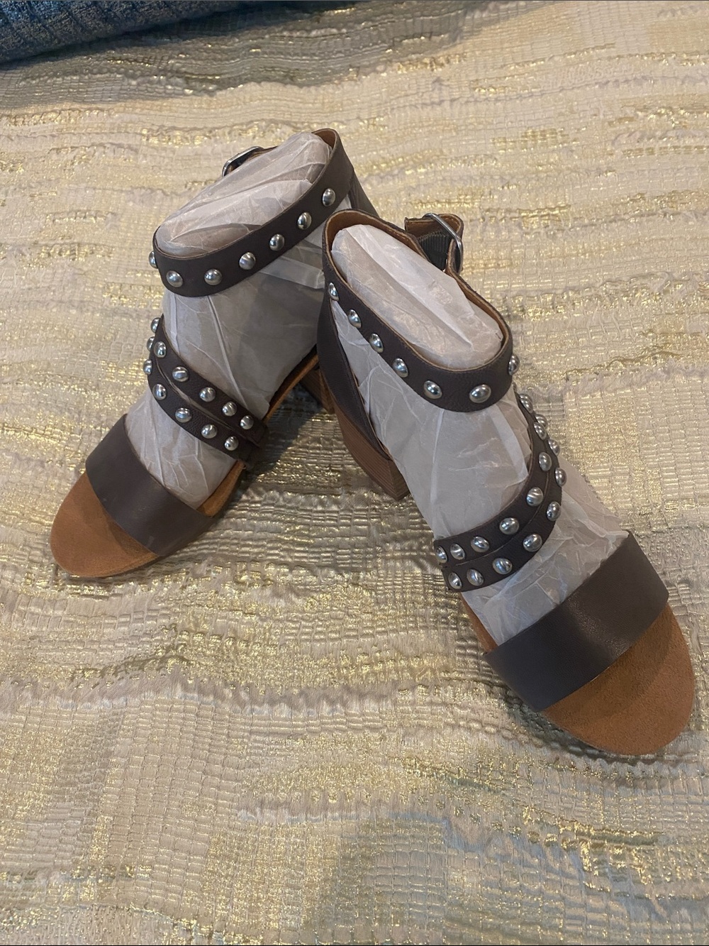 Lucky Brand Brown Studded Block Heel Sandals